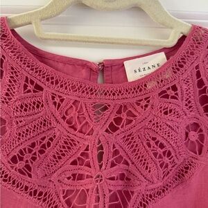 Short sleeve pink cotton/linen short sleeve blouse